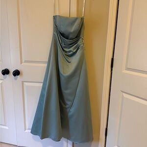 David's Bridal Strapless Satin Dress in Soft Blue